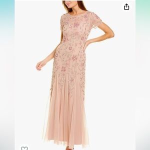 Adrianna Papell floral beaded godet gown in blush size 4